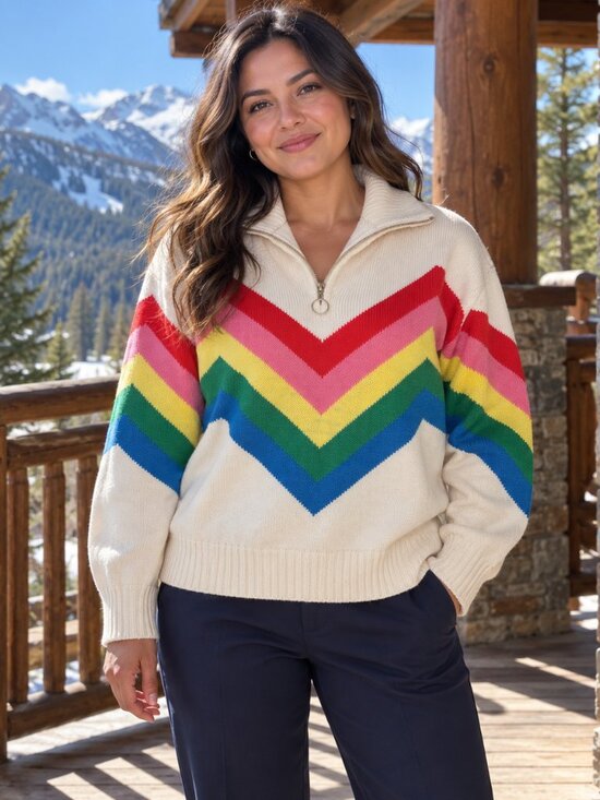 Show Me Your MuMu Sweaters - Show Me Your Mumu Weston Rainbow Chevron Half-Zip Sweater Oversized M